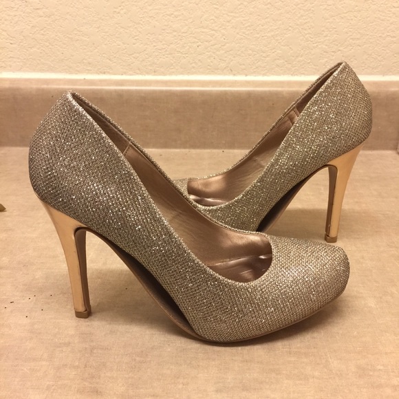 Qupid Shoes - Qupid Gold Glitter Heels